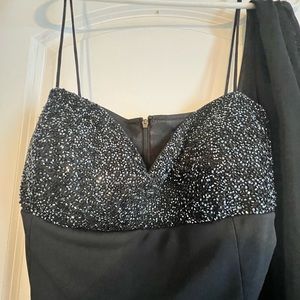 JS Boutique Navy Blue Spaghetti Strap Evening Gown Sequins | Women’s size 12